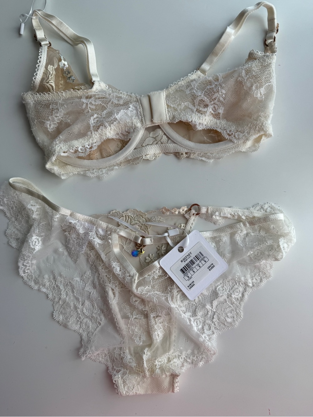 Honey birdette Set Whitney lingerie new ivory bra 30g sister 10e 32ddd panty S - Picture 3 of 7